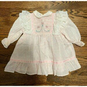 Polly Flinders | Vintage Pink White Smocked Dress Sz 24‎ Months